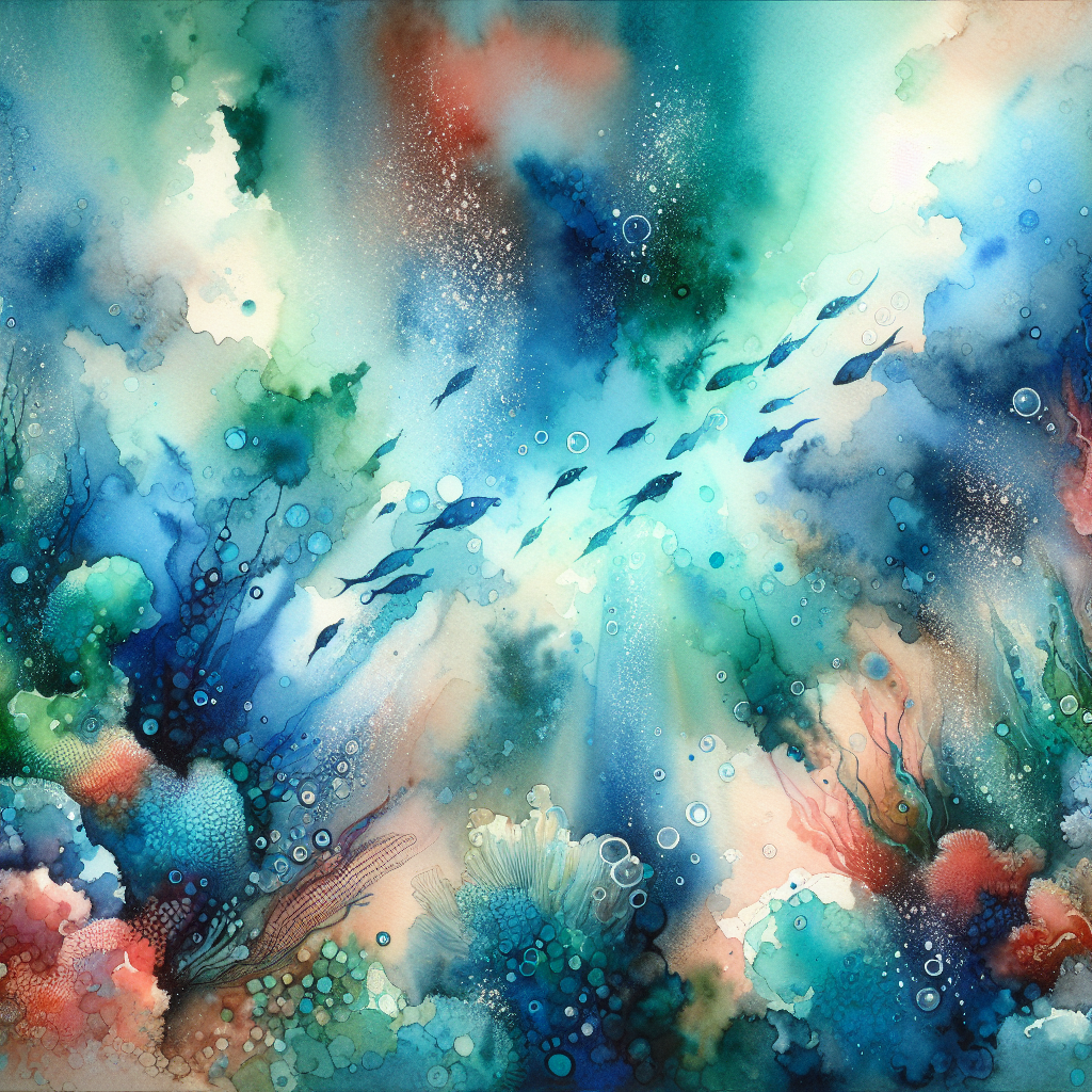 Aqua Resonance — reverse coloring page watercolor background