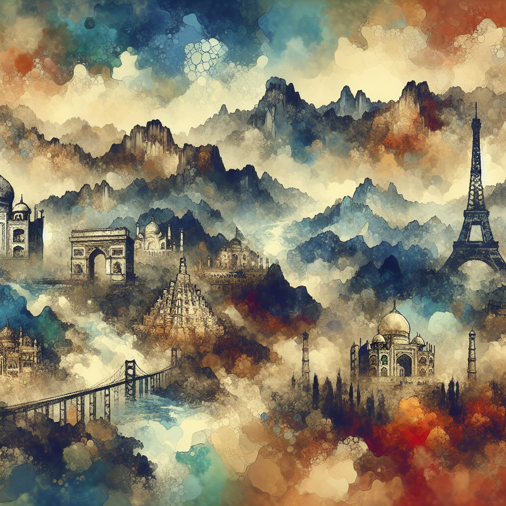 Chromatic Journey: Scenes from Earth — reverse coloring page watercolor background