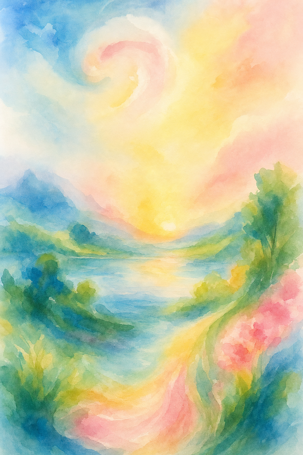 Ethereal Mirage — reverse coloring page watercolor background