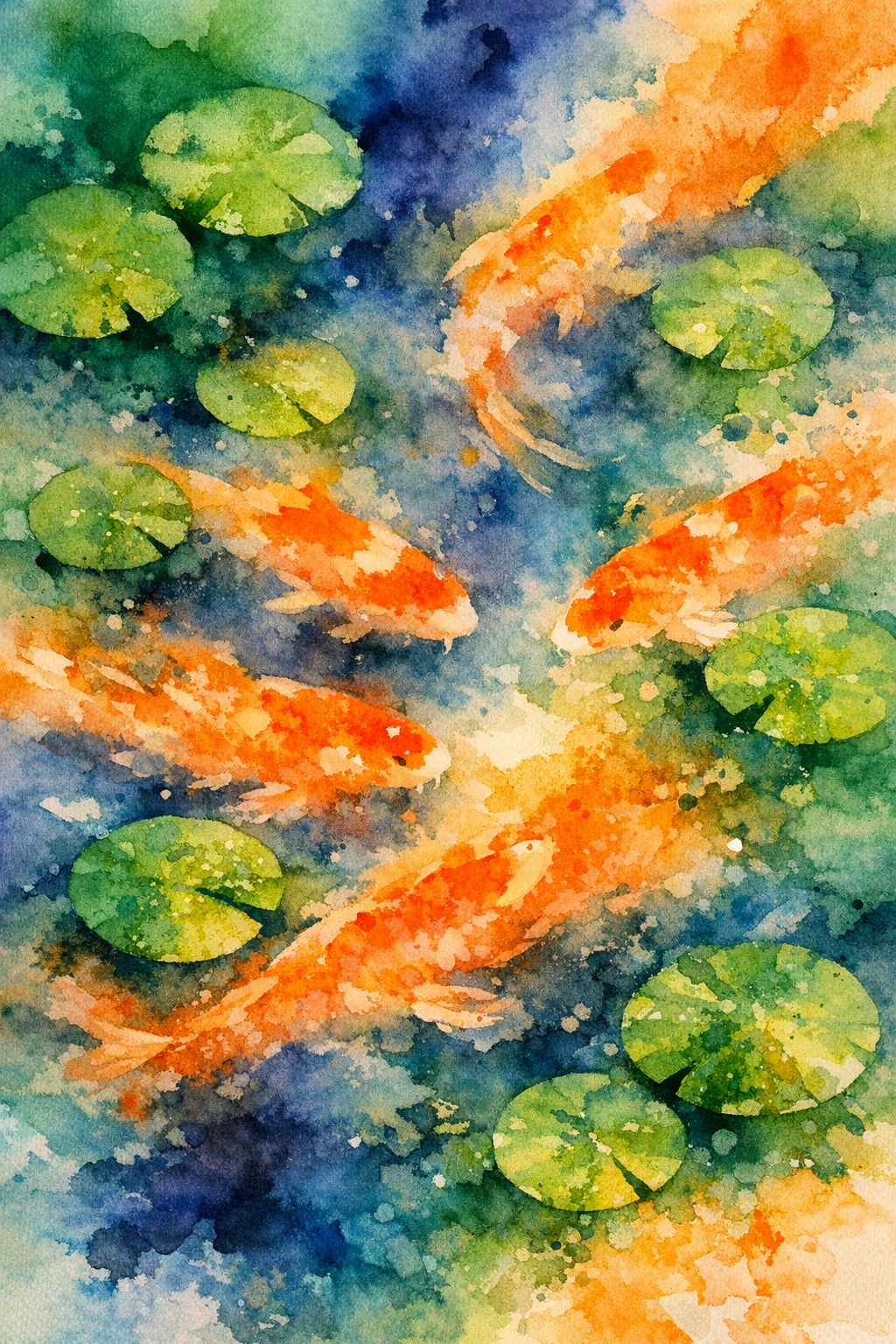 Koi Dreamscape — reverse coloring page watercolor background
