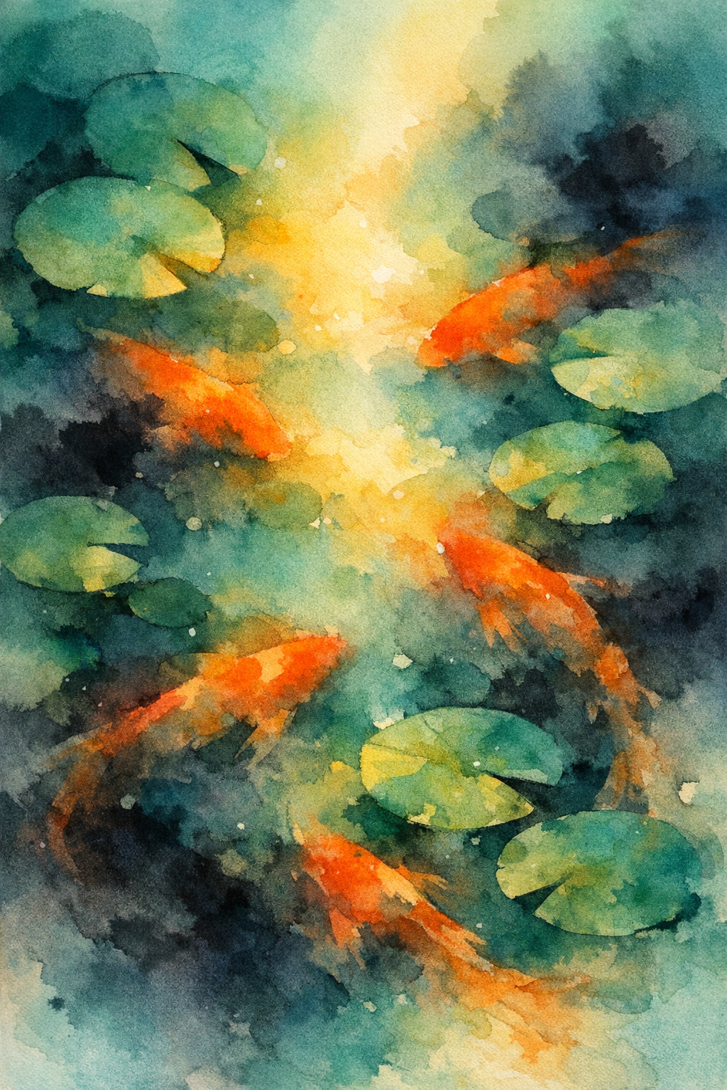 Mystic Pond Reverie — reverse coloring page watercolor background