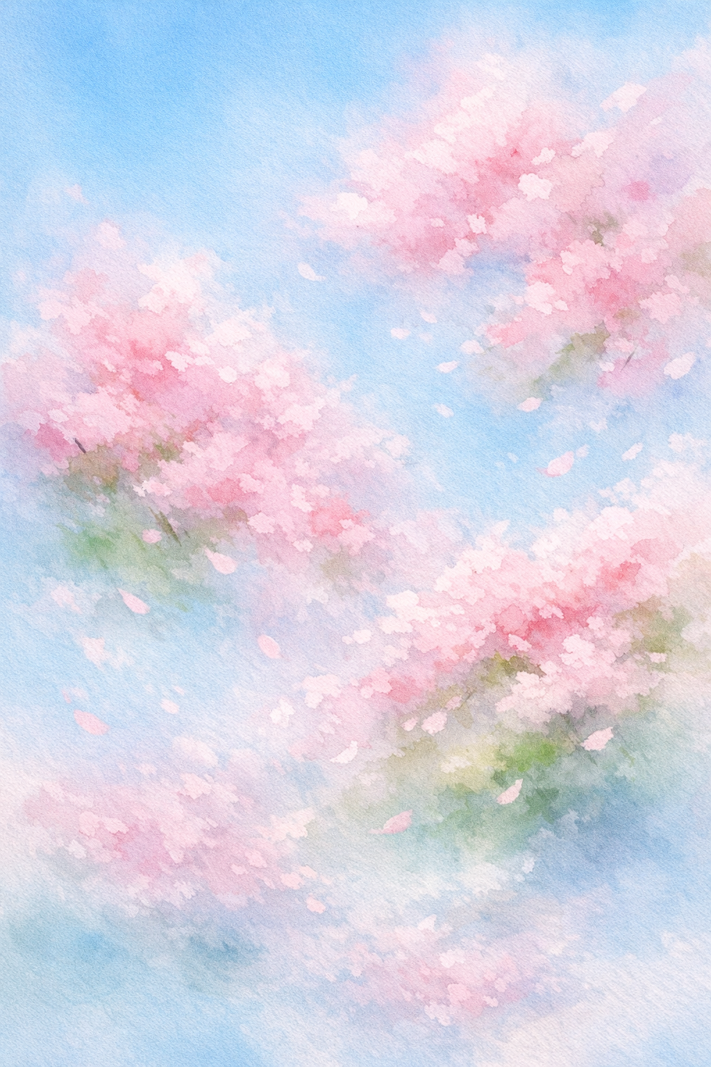 Petal Dance in the Breeze — reverse coloring page watercolor background