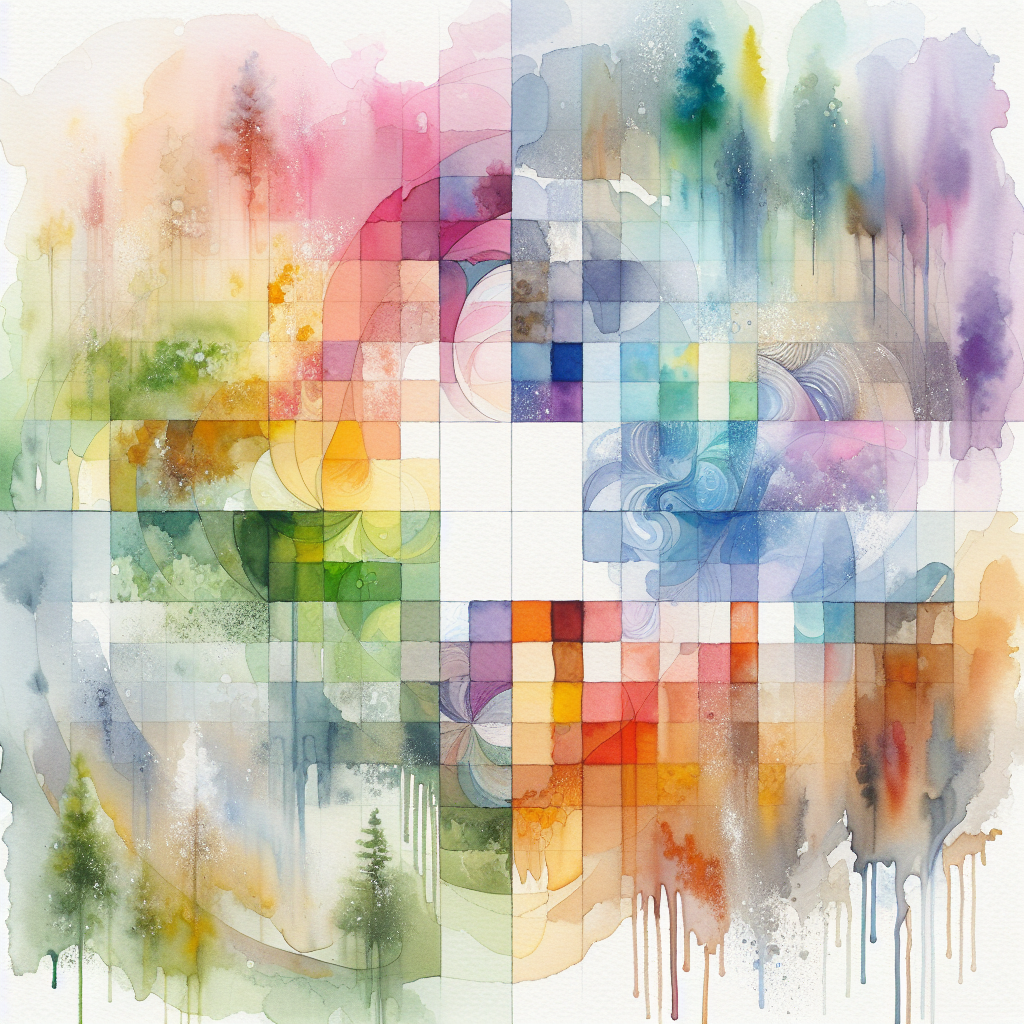 Seasonal Symphony — reverse coloring page watercolor background