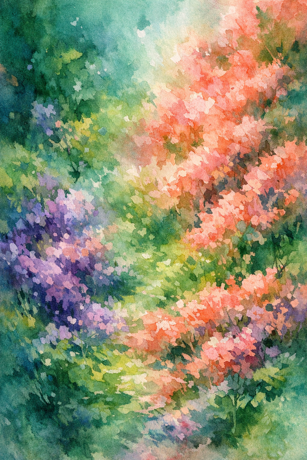 Verdant Harmony — reverse coloring page watercolor background