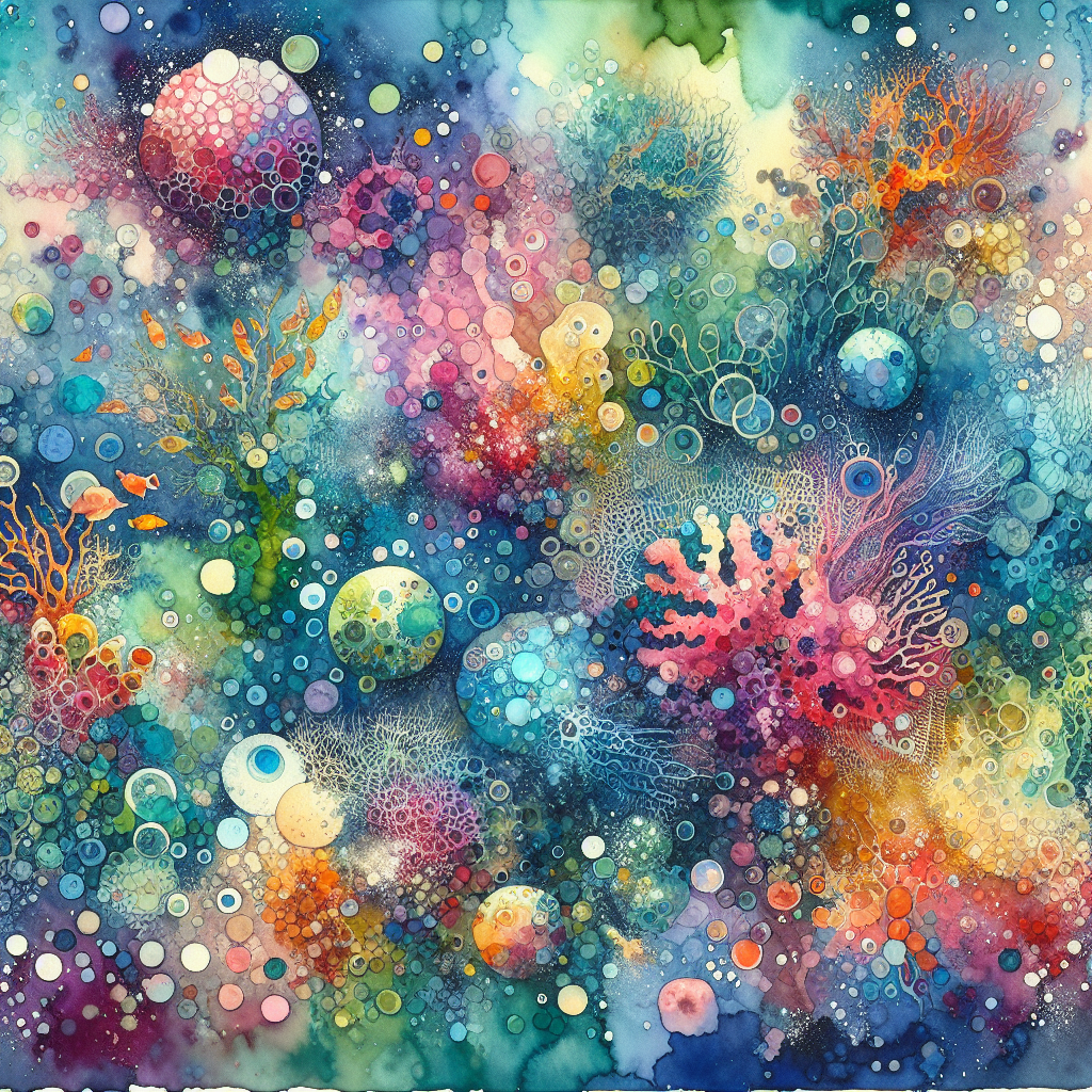 Vibrant Depths: An Abstract Oceanic Reverie — reverse coloring page watercolor background